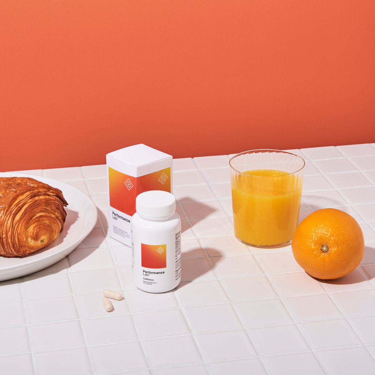 image of Caffeine+ bottle sitting on a breakfast table