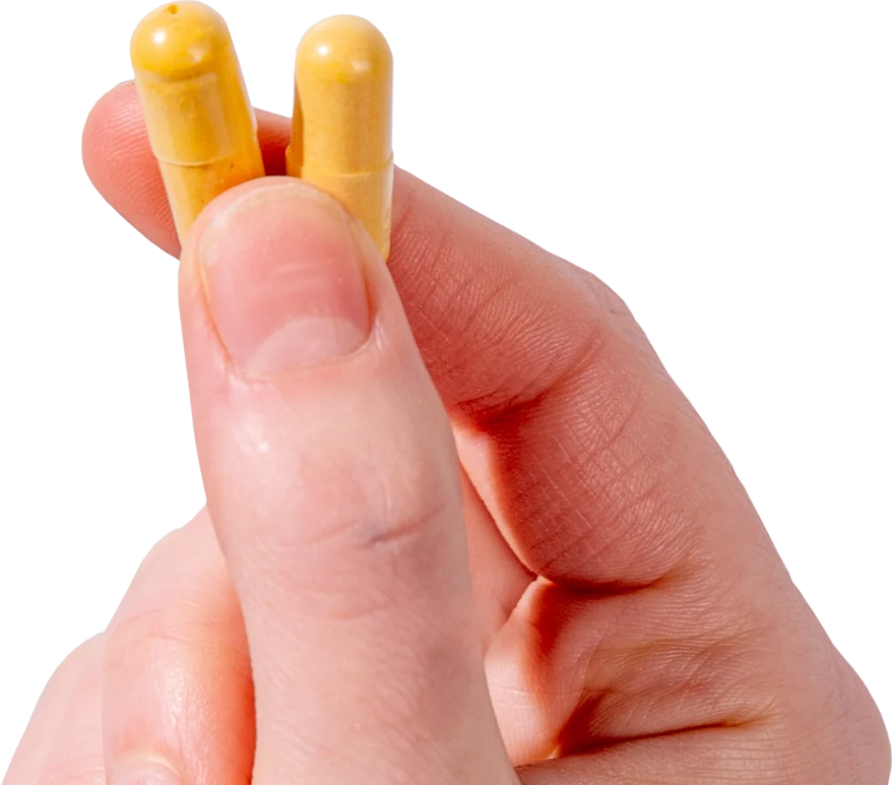graphic of a hand holding Flex capsules